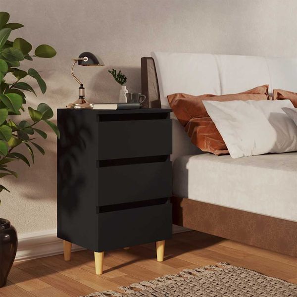 vidaXL Nočné stolíky 2 ks nohy z masívneho dreva čierne 40x35x69 cm