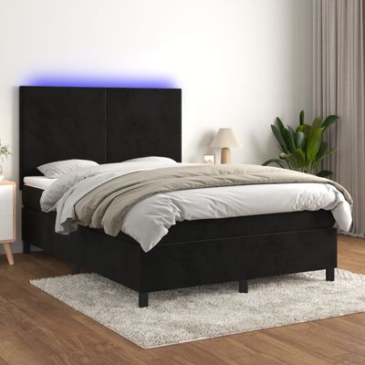 vidaXL Posteľ boxsping s matracom a LED čierna 140x200 cm zamat