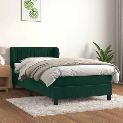 vidaXL Posteľný rám boxsping s matracom tmavozelený 90x200 cm zamat