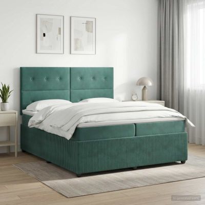 vidaXL LED boxspring posteľ s matracom Tmavozelená 200 x 200 cm Zamat