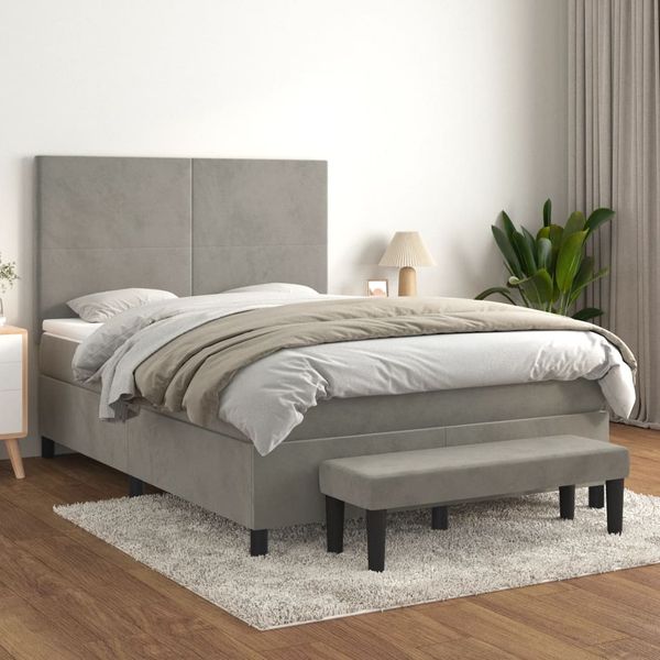 vidaXL Posteľný rám boxsping s matracom bledosivý 140x200 cm zamat