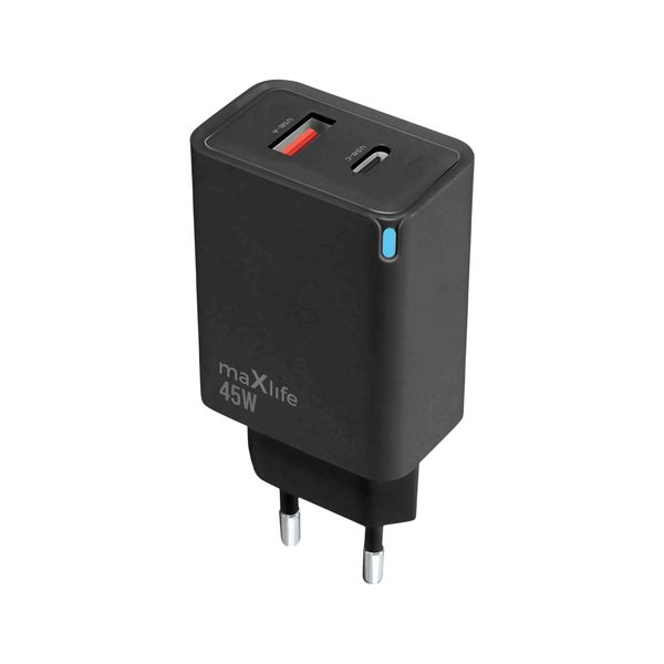 Nabíjačka Maxlife MXTC-09-45AC GaN PD QC 1x USB-C 1x USB 45W čierna