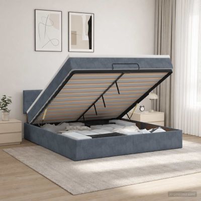 vidaXL Ottoman posteľ s matracom a LED Tmavosivá 140 x 190 cm Zamat