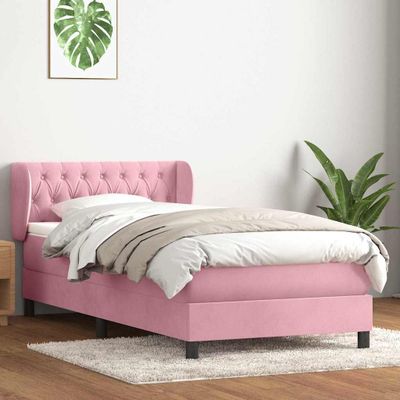 vidaXL Posteľný rám boxsping s matracom ružový 100x210 cm zamat