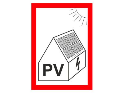 Symbol PV na fotovoltaiku 60x85 mm UV laminované - lesklé