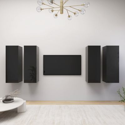 vidaXL TV skrinky 4 ks lesklé čierne 30,5x30x90 cm drevotrieska