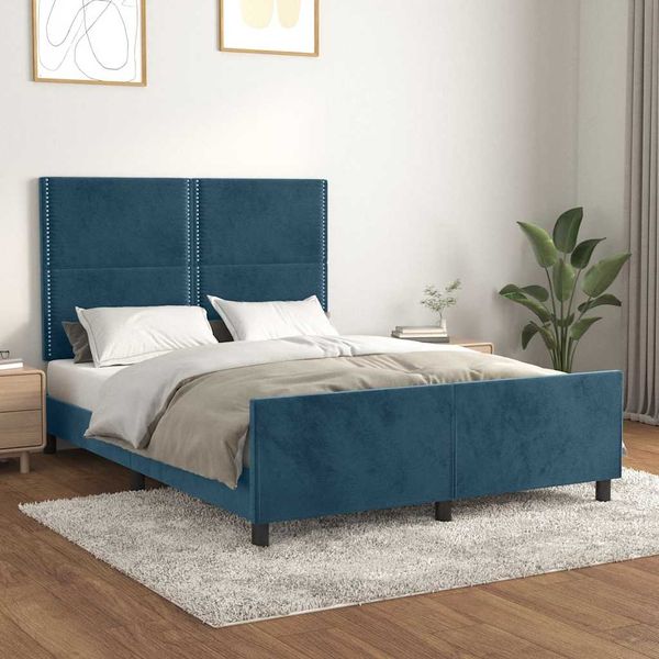 vidaXL Posteľ bez matraca tmavomodrý 140x200 cm zamat