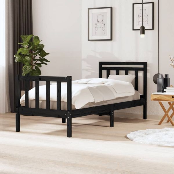vidaXL Posteľný rám čierny 75x190 cm malé jednolôžko masívne drevo