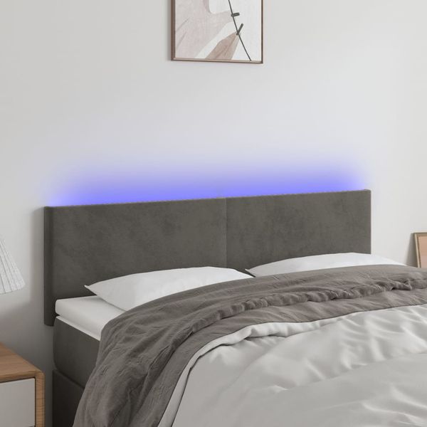 vidaXL Čelo postele s LED tmavosivé 144x5x78/88 cm zamat