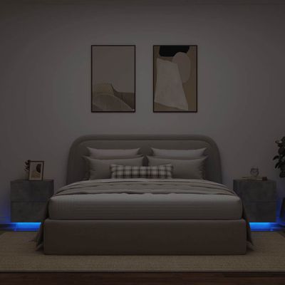 vidaXL Nočné stolíky s LED svetlami 2ks betónovo sivý kompozitné drevo
