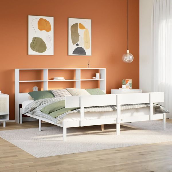 vidaXL Posteľ s knižnicou bez matraca biela 180x200cm borovicový masív