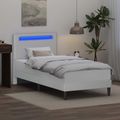 vidaXL Rám postele s LED pásikmi Biela 90 x 200 cm Umelá koža