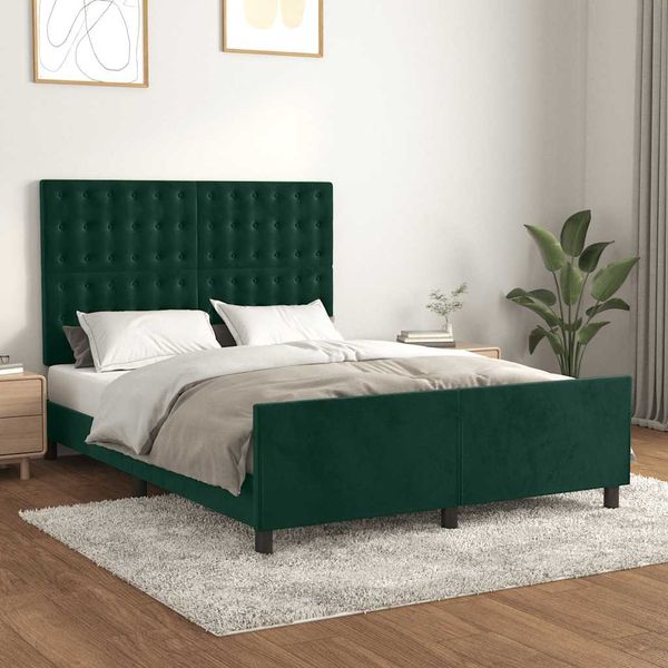 vidaXL Posteľ bez matraca tmavozelený 140x190 cm zamat