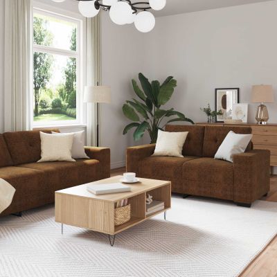 vidaXL Pohovka 3 pcs Hnedá 221 x 80 x 80 cm Ľanová zmes