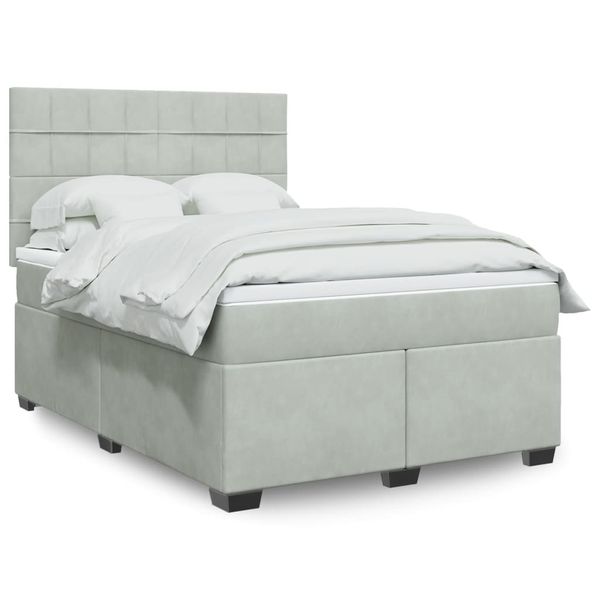vidaXL Posteľný rám boxsping s matracom bledosivý 140x190 cm zamat