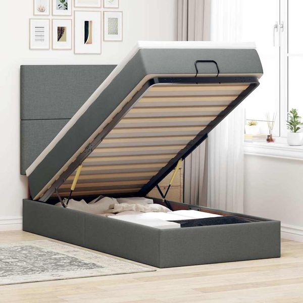 vidaXL Osmanský rám postele s matracom tmavosivá 100x200 cm látka