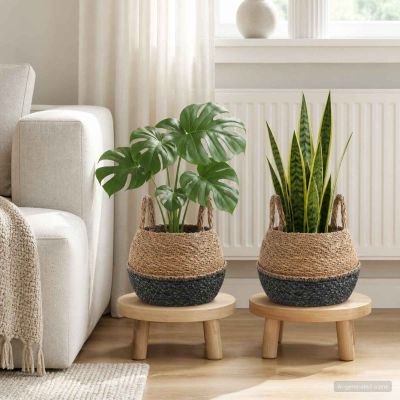 vidaXL Kvetináč s uchami 2 ks Čierna Ø 22 x 20 cm 100% Morská tráva