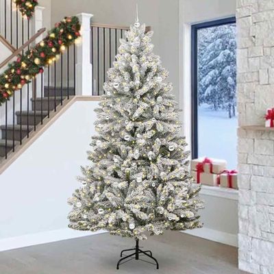 vidaXL Umelý vianočný stromček Zelená a biela 270 cm PVC a kov