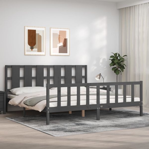 vidaXL Posteľný rám s čelom sivý 200x200 cm masívne drevo