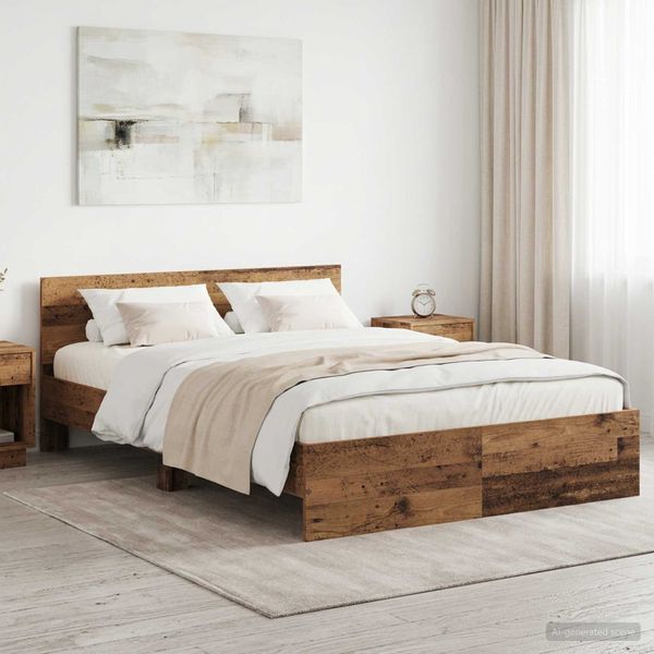 vidaXL Rám postele s čelom Staré drevo 135 x 190 cm Kompozitné drevo