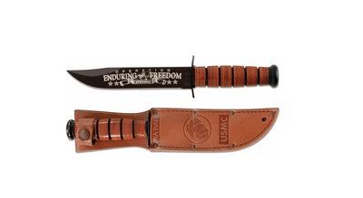 KA-BAR KB-9169 U.S.M.C. OEF Afghanistan pamätný vojenský nôž 17,8 cm, čierna, koža, kožené puzdro