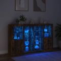 vidaXL Komody s LED svetlami 3 ks dymový dub kompozitné drevo