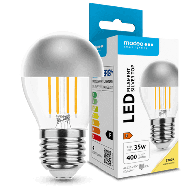 Modee LED žiarovka Filament Globe Mini P45 Silver Top 4W E27 400lm teplá biela (ML-P45F2700K4WE27ST)