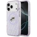 Púzdro Karl Lagerfeld Magsafe IML trblietavé púzdro s kovovým rámom fotoaparátu a tlačidlami, hlavy Karla a Choupette na opakovanom logu KL pre iPhone 17 Pro Max fialová