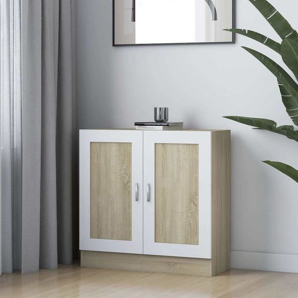 vidaXL Knižnica, biela a dub sonoma 82,5x30,5x80 cm, kompozitné drevo