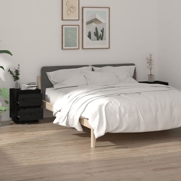 vidaXL Nočné stolíky 2 ks čierne 40x35x50 cm masívne borovicové drevo