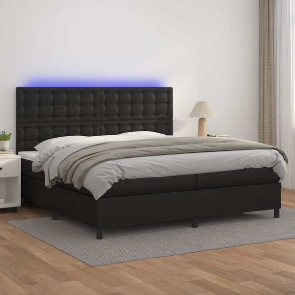 vidaXL Boxspring posteľ s matracom a LED čierna 200x200 cm umelá koža