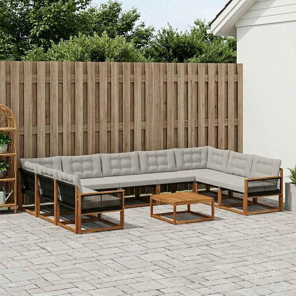 vidaXL Záhradná súprava gaučov s vankúšom 10 pcs Prírodná a svetlosivá