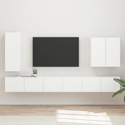 vidaXL Sada nástenného kabinetu na TV Nástenný 6 pcs Biela