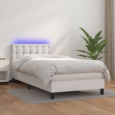 vidaXL Boxspring posteľ s matracom a LED biela 80x200 cm umelá koža