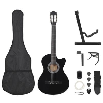vidaXL 12-dielna folková klasická gitara so 6 strunami, čierna 38"