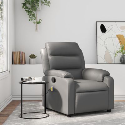 vidaXL Masážne kreslo s polohovacím mechanizmom, sivé, umelá koža