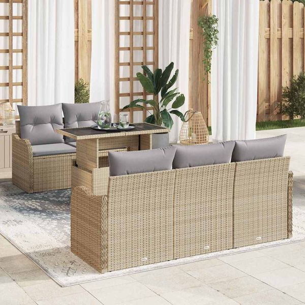 vidaXL Súprava záhradných pohoviek s vankúšom 6 pcs Béžová polyratan