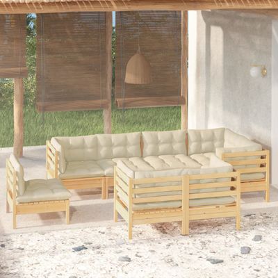 vidaXL 8-dielna záhradná súprava s krémovými vankúšmi borovicový masív