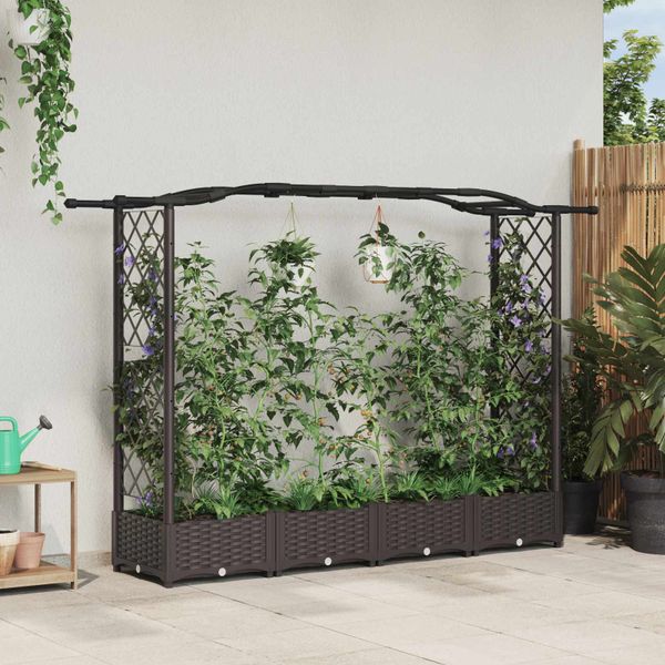 vidaXL Vyvýšený záhon s mriežkou a strechou Hnedá 207 x 40 x 123 cm PP