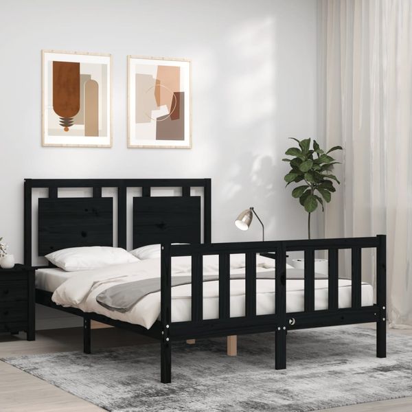 vidaXL Rám postele s čelom čierny 140x190 cm masívne drevo