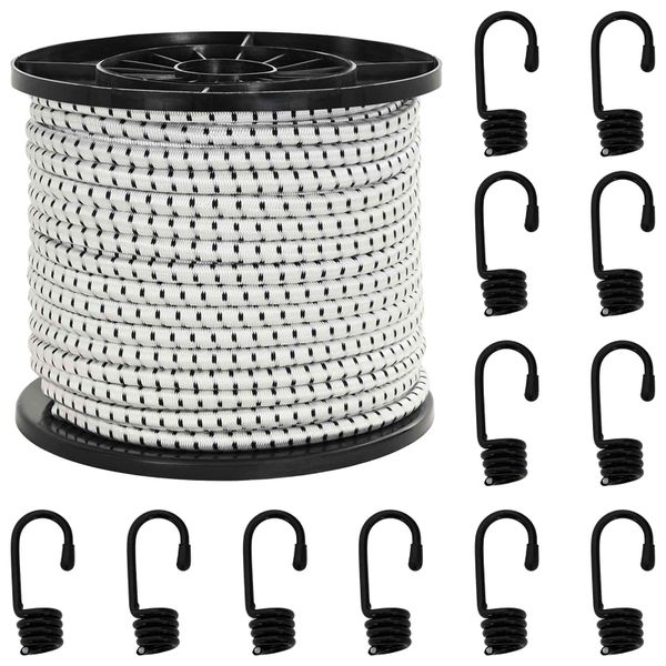 vidaXL Bungee šnúry s háčikmi 8 mm Čierna a biela PP a guma