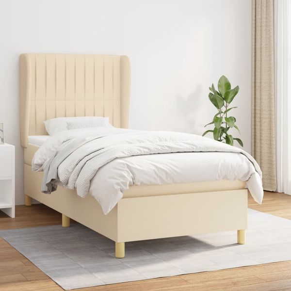 vidaXL Posteľný rám boxsping s matracom krémový 90x200 cm látka