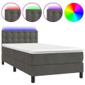 vidaXL Posteľ boxsping s matracom a LED tmavosivá 90x200 cm zamat