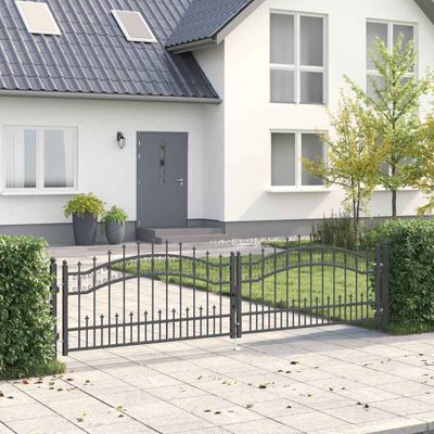 vidaXL Brána z Plotu s Špicatým Vrcholom KAMPEN 305 x 75 cm Oceľ Sivá