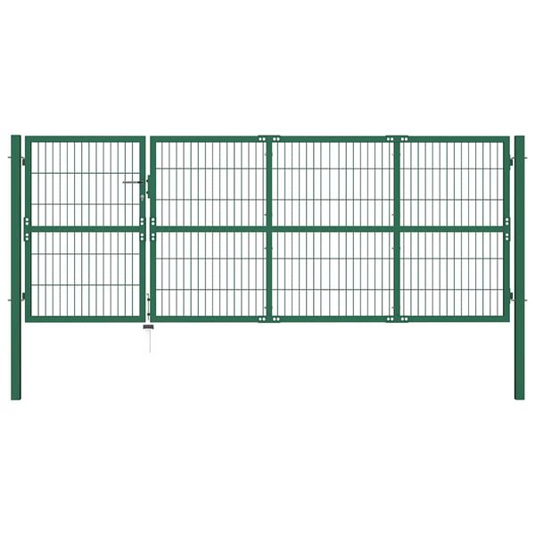 vidaXL Záhradná brána so stĺpikmi 350x120 cm oceľovo zelená