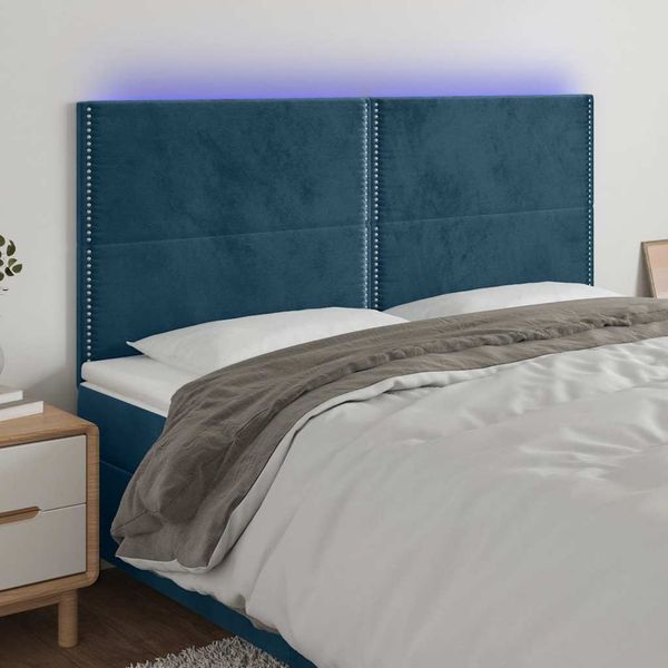 vidaXL Čelo postele s LED tmavomodré 160x5x118/128 cm zamat