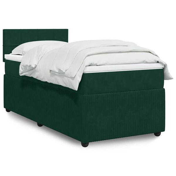 vidaXL Posteľný rám boxsping s matracom tmavozelený 90x190 cm zamat