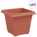 vidaXL Štvorcový črepník na kvety 24 ks Tehlovo červená Plast