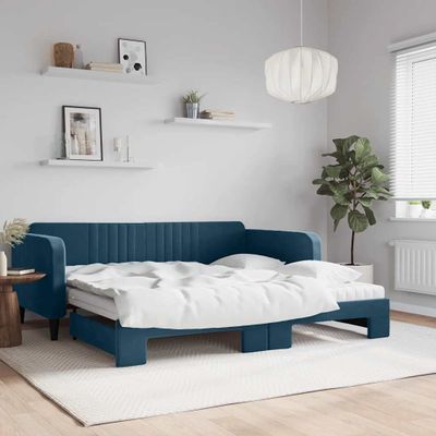 vidaXL Rozkladacia denná posteľ s matracmi modrá 100x200 cm zamat