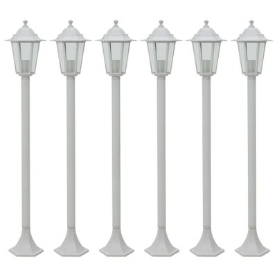 vidaXL Záhradné stĺpové lampy 6 ks E27 110 cm hliníkové biele